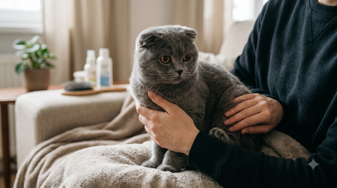 Cách nuôi mèo Scottish Fold với bậc thấp và đồ dùng dễ tiếp cận