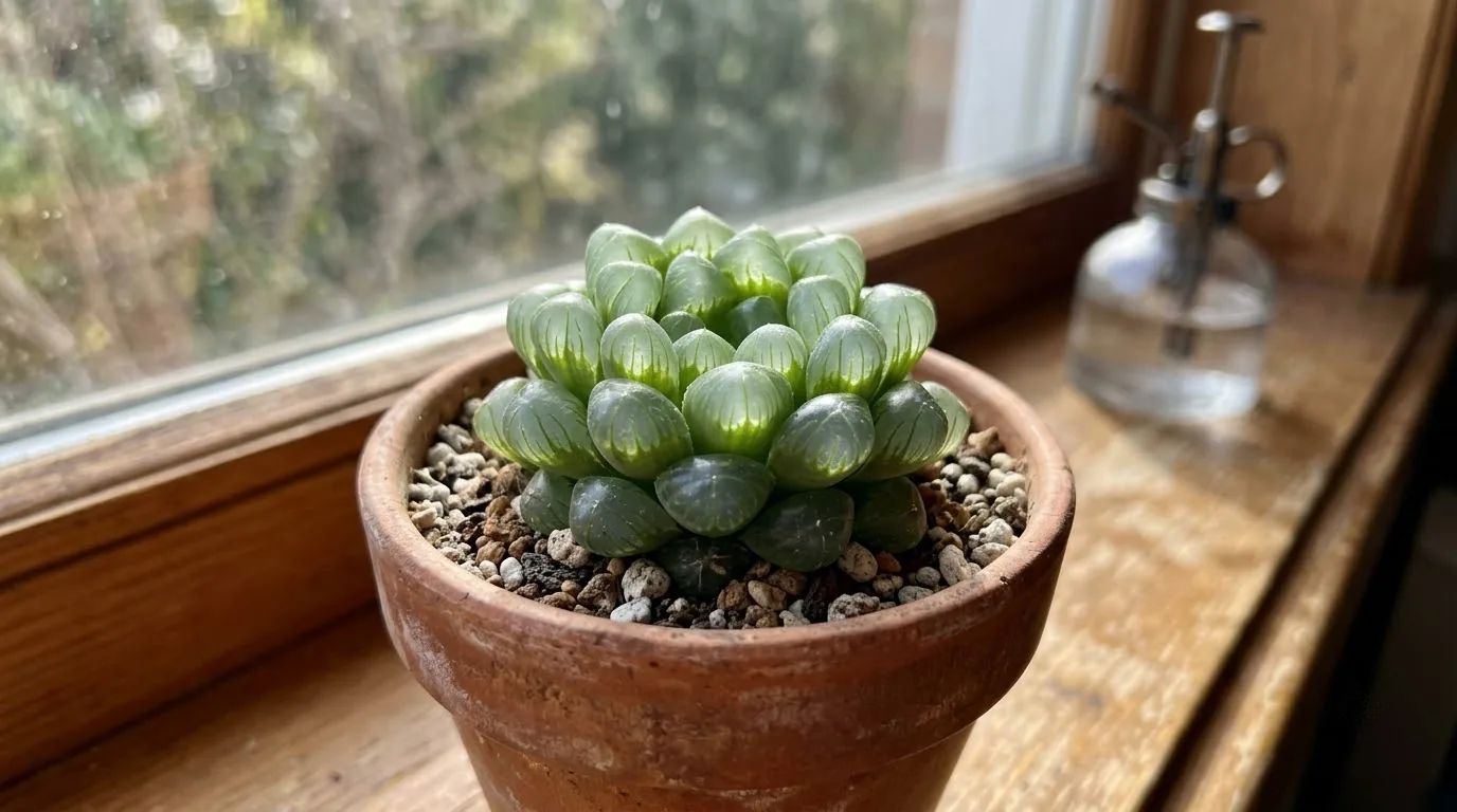Chóp lá trong suốt của cây sen đá kim cương Haworthia cooperi
