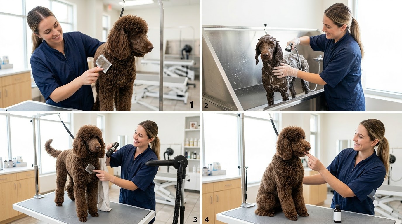 Kỹ thuật dùng bàn chải slicker brush để có cách chải lông Poodle không rối