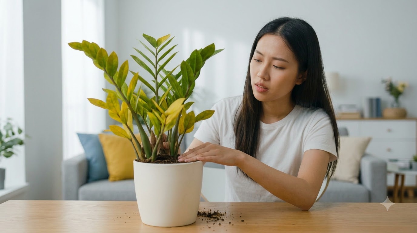 Phân biệt nguyên nhân cây kim tiền bị vàng lá do úng nước hay cháy nắng Phân biệt nguyên nhân cây kim tiền bị vàng lá do úng nước hay cháy nắng