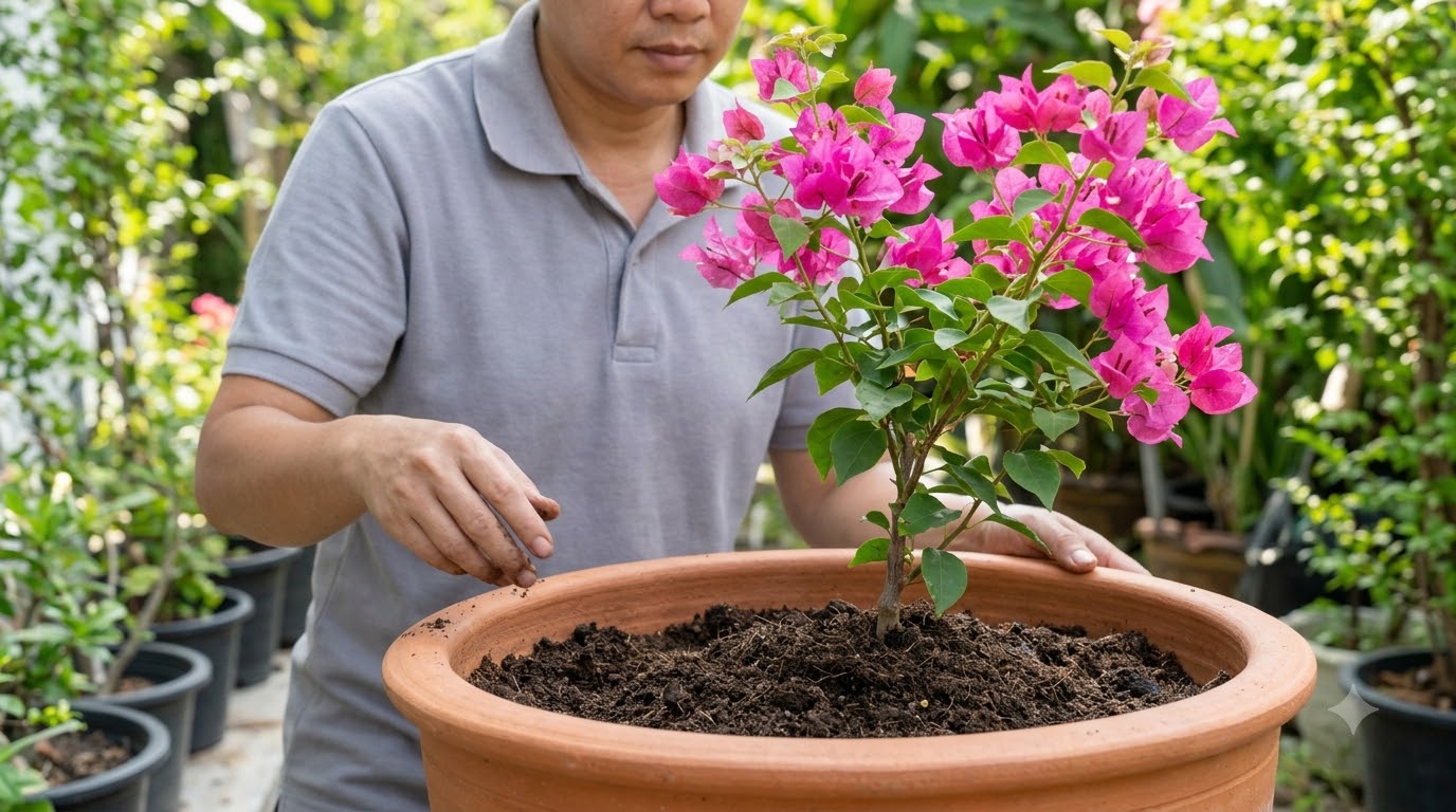 Quy trình chăm sóc hoa giấy mới trồng để nhanh bám giàn