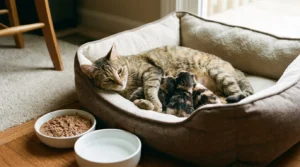Biểu hiện co giật cơ và thở dốc do thiếu canxi ở mèo mẹ